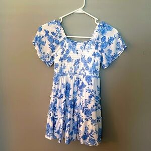 Art Class Dress, Blue and White Flutter Smocked Dress